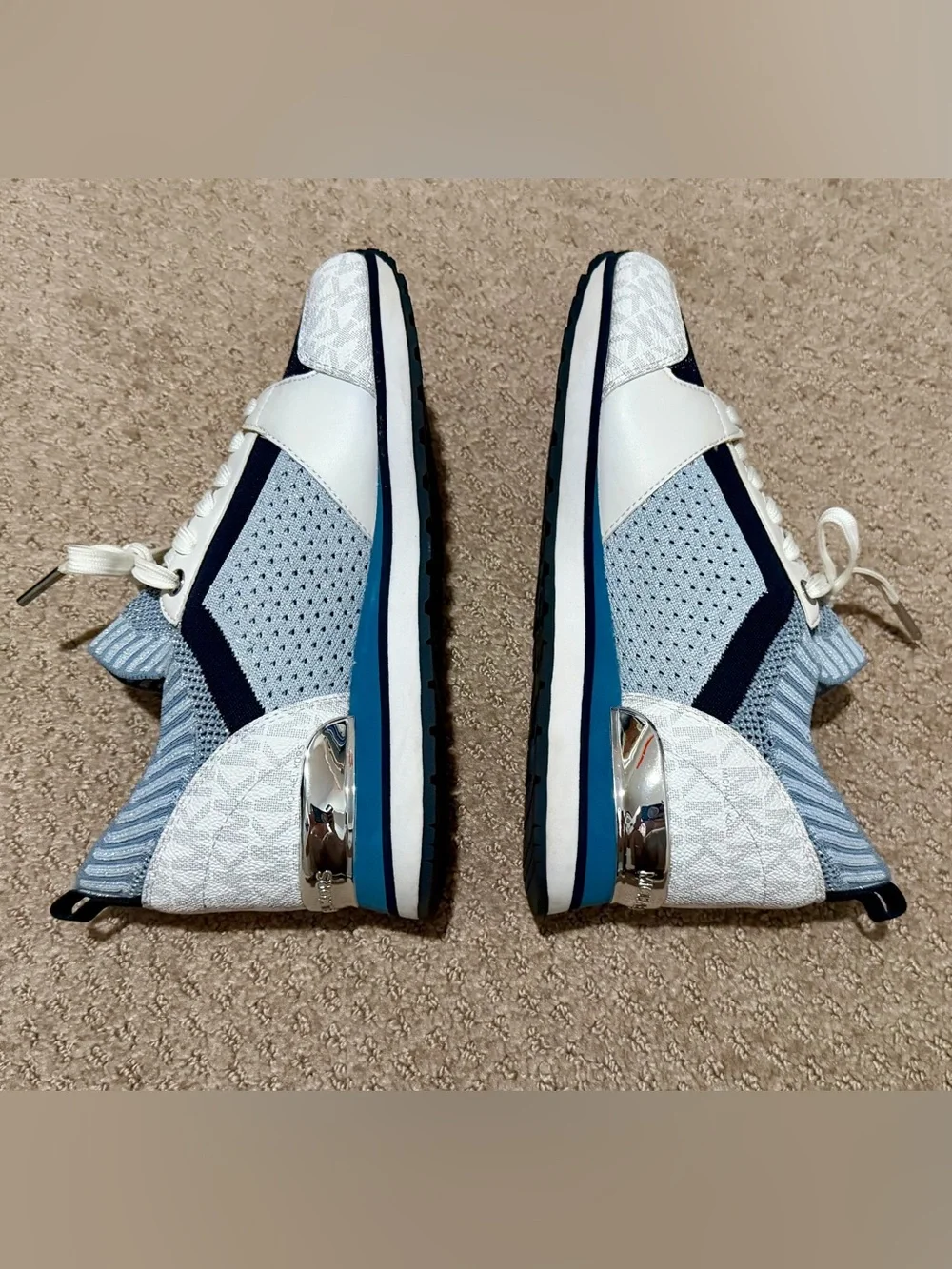 Michael Kors Women’s Navy, White and Light Blue Knit Lace-Up Sneakers